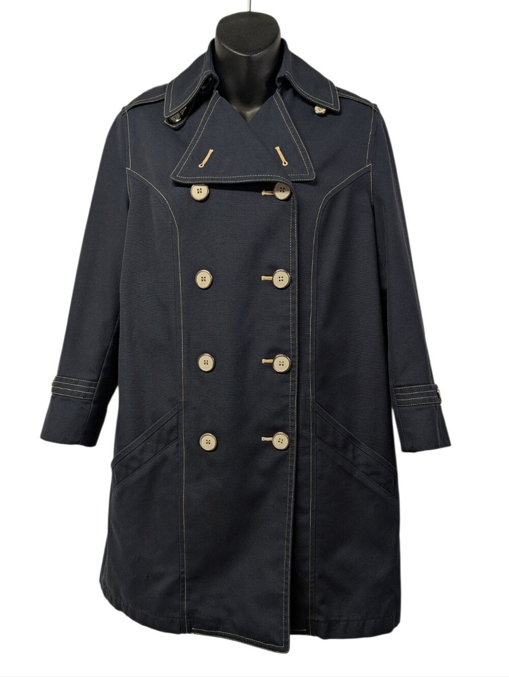 Misty Harbor Ltd. Navy Double-Breasted Trench Coat Lined Pockets Sz 7 Junior